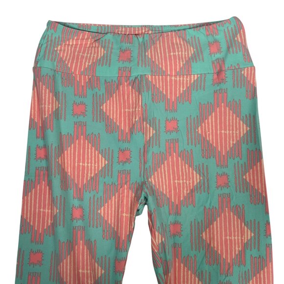 LuLaRoe Light Turquoise Blue Peach Pink Southwestern Aztec Leggings One Size OS - Picture 2 of 6